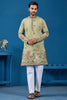 Bewitching Pista Green Thread Wok Viscose Silk Festival Wear Men Kurta