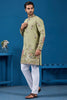 Bewitching Pista Green Thread Wok Viscose Silk Festival Wear Men Kurta