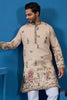 Spectacular Beige Thread Embroidered Viscose Silk Wedding For Men Kurta