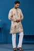 Spectacular Beige Thread Embroidered Viscose Silk Wedding For Men Kurta