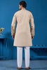 Spectacular Beige Thread Embroidered Viscose Silk Wedding For Men Kurta