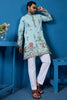 Precious Sky-Blue Thread Work Viscose Silk Traditional Men Kurta