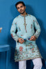 Precious Sky-Blue Thread Work Viscose Silk Traditional Men Kurta