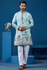 Precious Sky-Blue Thread Work Viscose Silk Traditional Men Kurta