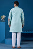 Precious Sky-Blue Thread Work Viscose Silk Traditional Men Kurta