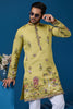 Adorable Yellow Thread Work Viscose Silk Haldi Wear Men Kurta