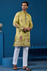 Adorable Yellow Thread Work Viscose Silk Haldi Wear Men Kurta