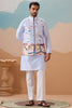 Lovable Sky-Blue Thread Work Silk Men Kurta With Pant And Jacket