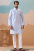 Lovable Sky-Blue Thread Work Silk Men Kurta With Pant And Jacket