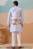 Lovable Sky-Blue Thread Work Silk Men Kurta With Pant And Jacket