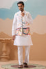 Mesmerizing White Thread Embroidered Silk Men Kurta With Pant And Jacket
