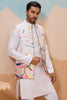 Mesmerizing White Thread Embroidered Silk Men Kurta With Pant And Jacket