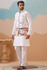 Mesmerizing White Thread Embroidered Silk Men Kurta With Pant And Jacket