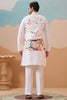 Mesmerizing White Thread Embroidered Silk Men Kurta With Pant And Jacket