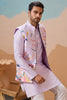 Astonishing Lavender Thread Work Silk Wedding For Men Kurta With Pant And Jacket