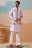 Astonishing Lavender Thread Work Silk Wedding For Men Kurta With Pant And Jacket