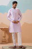 Astonishing Lavender Thread Work Silk Wedding For Men Kurta With Pant And Jacket