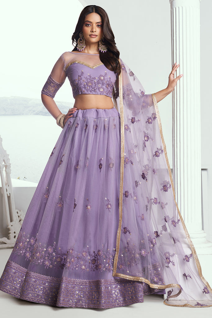 Beautiful Lavender Sequins Net Bridesmaid Lehenga Choli With Dupatta