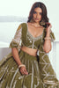 Stunning Olive-Green Embroidered Net Mehendi Wear Lehenga Choli