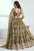 Stunning Olive-Green Embroidered Net Mehendi Wear Lehenga Choli