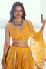 Alluring Yellow Embroidered Net Wedding Lehenga Choli With Dupatta