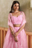 Fascinating Pink Thread Work Net Bridesmaid Lehenga Choli With Dupatta