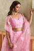 Fascinating Pink Thread Work Net Bridesmaid Lehenga Choli With Dupatta