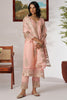 Stunning Peach Embroidered Organza Straight Suit Pant With Dupatta