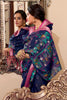 Glorious Navy-Blue Kalamkari Printed Cotton Casual Wear Saree