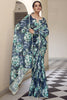 Lovely Navy-Blue Floral Printed Georgette Office Wear Saree