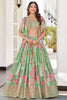 Astonishing Green Zari Embroidered Chinon Sangeet Wear Lehenga Choli