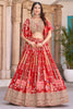 Enchanting Red Zari Embroidered Chinon Wedding Wear Lehenga Choli