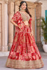 Enchanting Red Zari Embroidered Chinon Wedding Wear Lehenga Choli