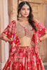 Enchanting Red Zari Embroidered Chinon Wedding Wear Lehenga Choli