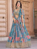 Magnetic Sky-Blue Digital Printed Chinon Sangeet Wear Lehenga Choli