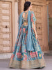 Magnetic Sky-Blue Digital Printed Chinon Sangeet Wear Lehenga Choli