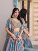 Magnetic Sky-Blue Digital Printed Chinon Sangeet Wear Lehenga Choli