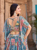 Magnetic Sky-Blue Digital Printed Chinon Sangeet Wear Lehenga Choli