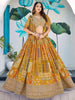 Good-looking Mustard Yellow Chinon Haldi Wear Lehenga Choli