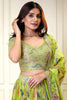 Charming Neon Green Printed Organza Festival Wear Lehenga Choli