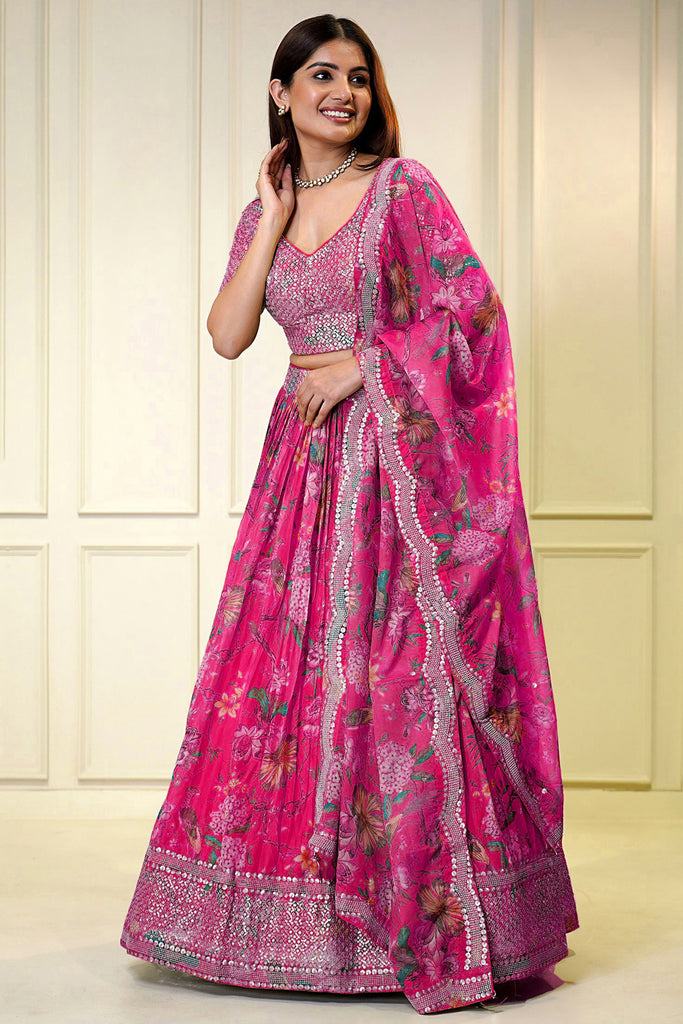 Stunning Pink Sequins Organza Festival Wear Lehenga Choli