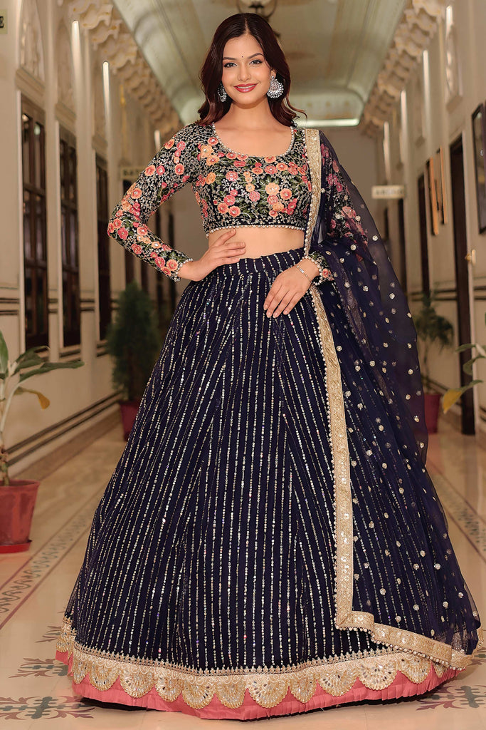 Adorable Navy Blue Sequins Net Reception Wear Lehenga Choli