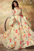 Glamorous Beige Floral Printed Organza Reception Wear Lehenga Choli