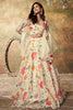 Glamorous Beige Floral Printed Organza Reception Wear Lehenga Choli