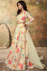 Glamorous Beige Floral Printed Organza Reception Wear Lehenga Choli