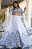 Amazing White Thread Embroidered Satin Sangeet Wear Lehenga Choli