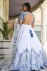 Amazing White Thread Embroidered Satin Sangeet Wear Lehenga Choli