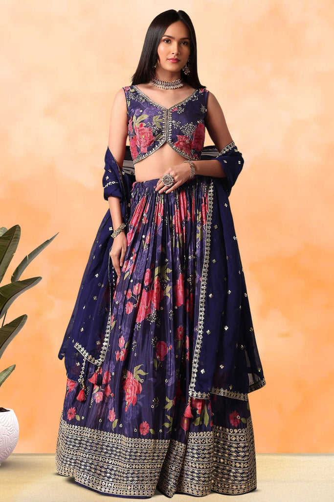 Adorable Purple Floral Printed Chinon Festival Wear Lehenga Choli