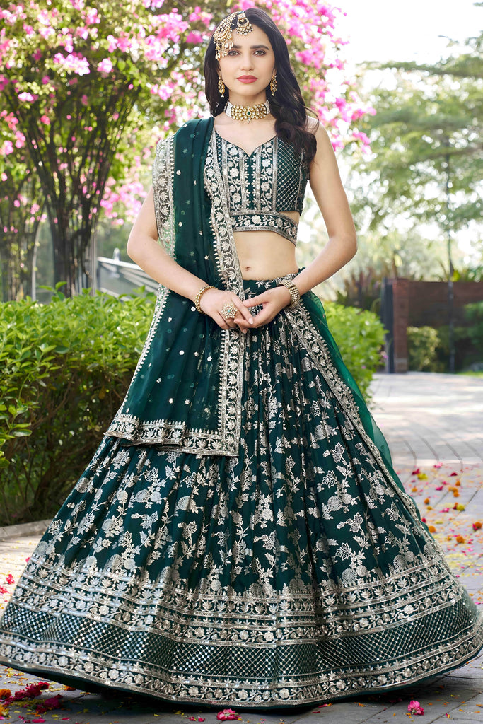 Awesome Green Zari Embroidered Silk Mehendi Wear Lehenga Choli