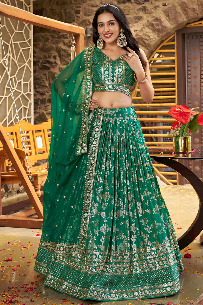Adorable Light Green Zari Embroidered Silk Sangeet Wear Lehenga Choli